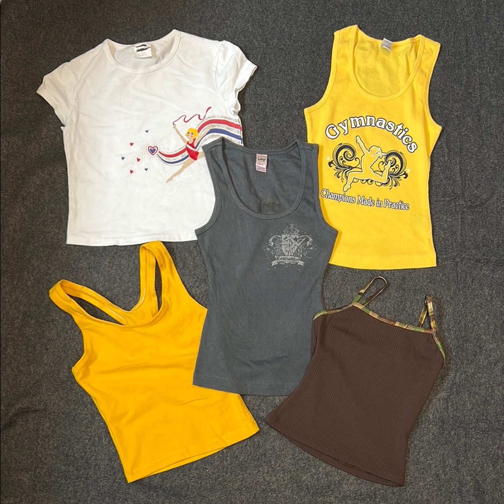 Lot: 5 Girls Gymnastics Tops M New Tanks & Tee